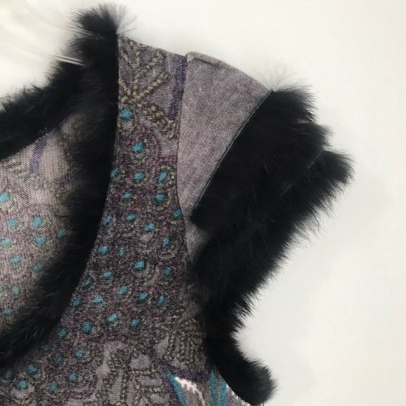 Aryeh Gray Paisley Fur Trim Mini Dress - Picture 3 of 6